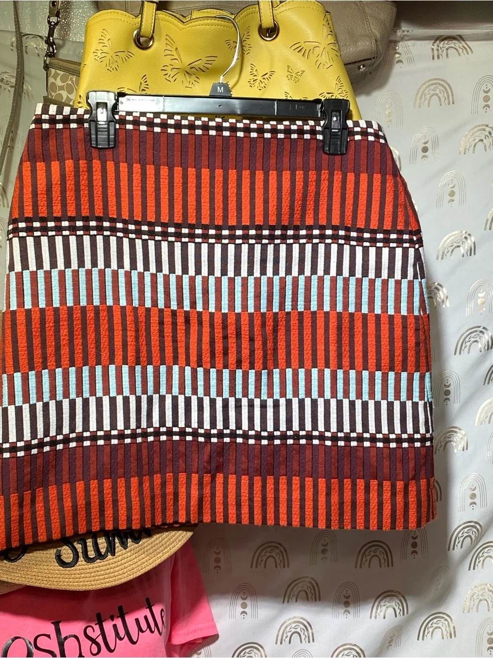 Ann Taylor Striped Orange, Brown & Light Blue Knit Mini Skirt